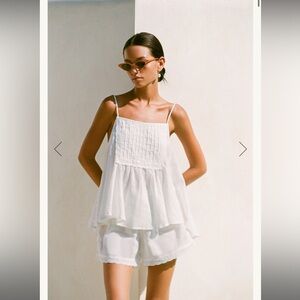 Women’s White Cotton Camisole Pajama Set